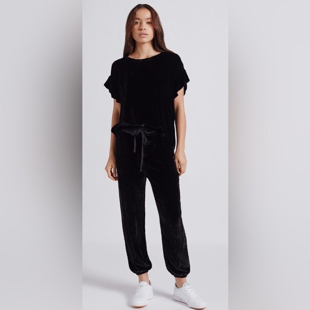 NWOT Current Elliott Shirt 0 XS The Janie Velvet Top Ruffle Sleeve viscose silk